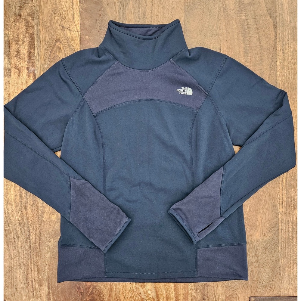 The North Face Sweatshirt Womens Blue L FlashDry Turtle Neck Finger Holes